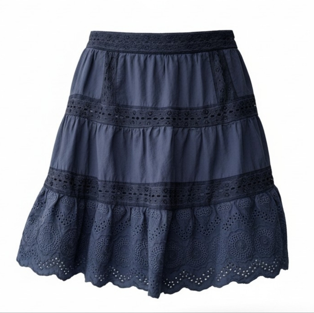 URBAN Romantics Blue Mini Skater Cottagecore Romantic Eyelet Trim Skirt S